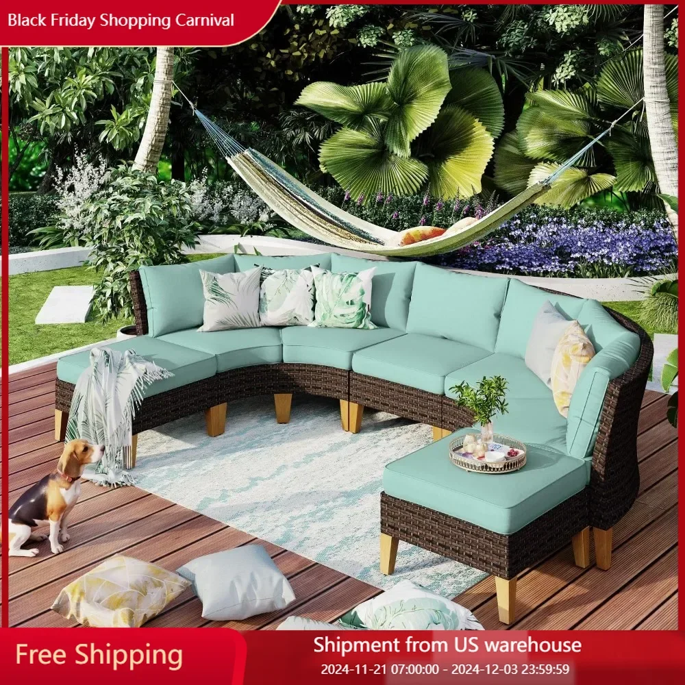 Extra Large Wicker Patio Furniture Set, All-Weather Rattan Outdoor Half-Moon Curved Sectional Sofa Set for Garden ,Garden Sofas