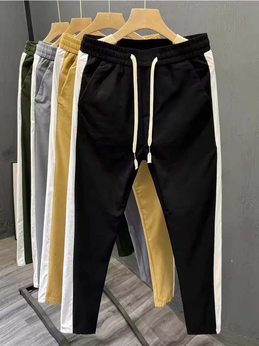 

Новый дизайн Dstring Slim Fit повседневные брюки ледяной шелк девять очков мужские летние спортивные брюки с эластичной резинкой на талии для отдыха