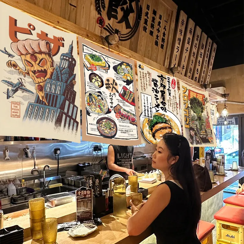 Japanese Cuisine Bistro Restaurant Cafeteria Izakaya Yakitori Sushi Background Wall Decoration Hanging Cloth