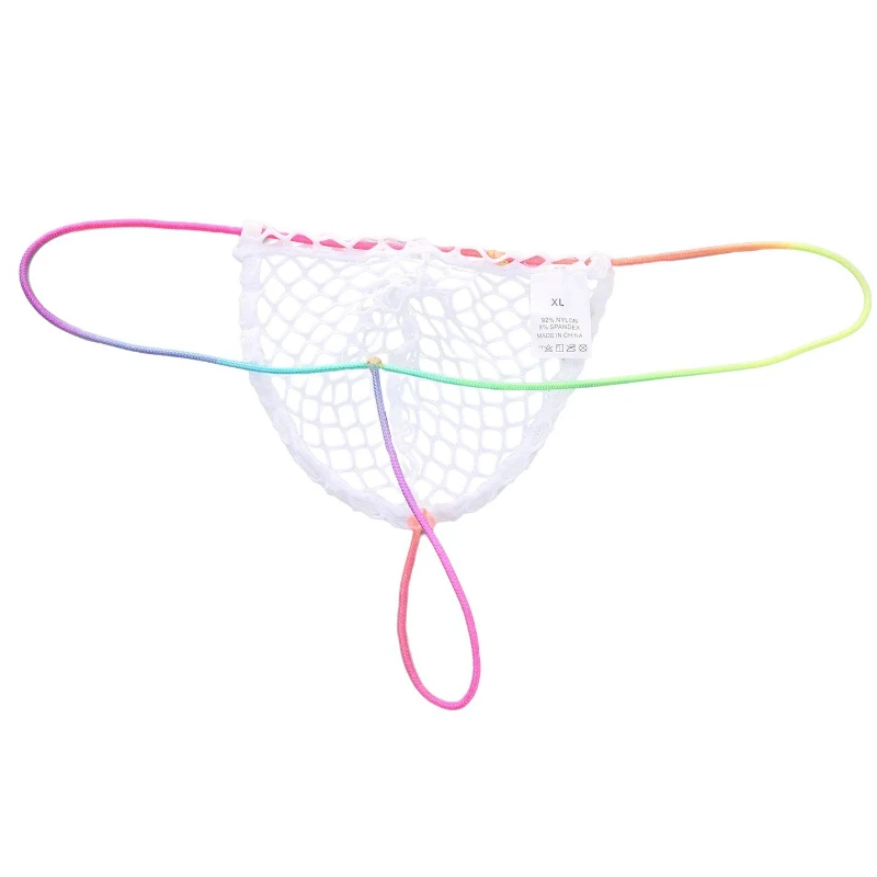 

Mens Sexy Fishes Net Thong Rainbow Slim Strap Low Waist Breathable Bikini T-pants Breathable Mesh G-String Thongs Gay Underpants