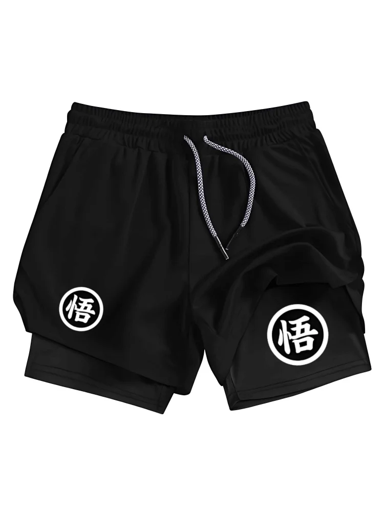 Second Dragon Ball Wukong peripheral series men's fitness training 2-in-1 sports shorts quick-drying fitness jogging double shor