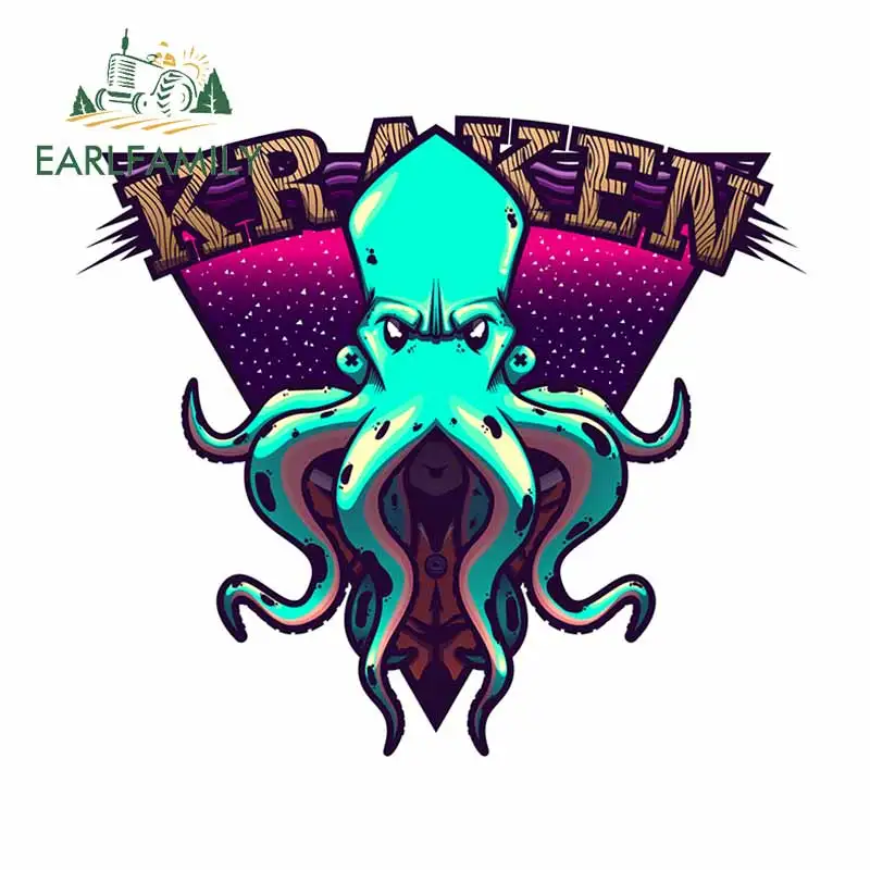 

EARLFAMILY 13cm x 11.4cm for Kraken Norwegian Refrigerator Waterproof RV Car Stickers Octopus Cartoon Decal for Bumper Surfboard