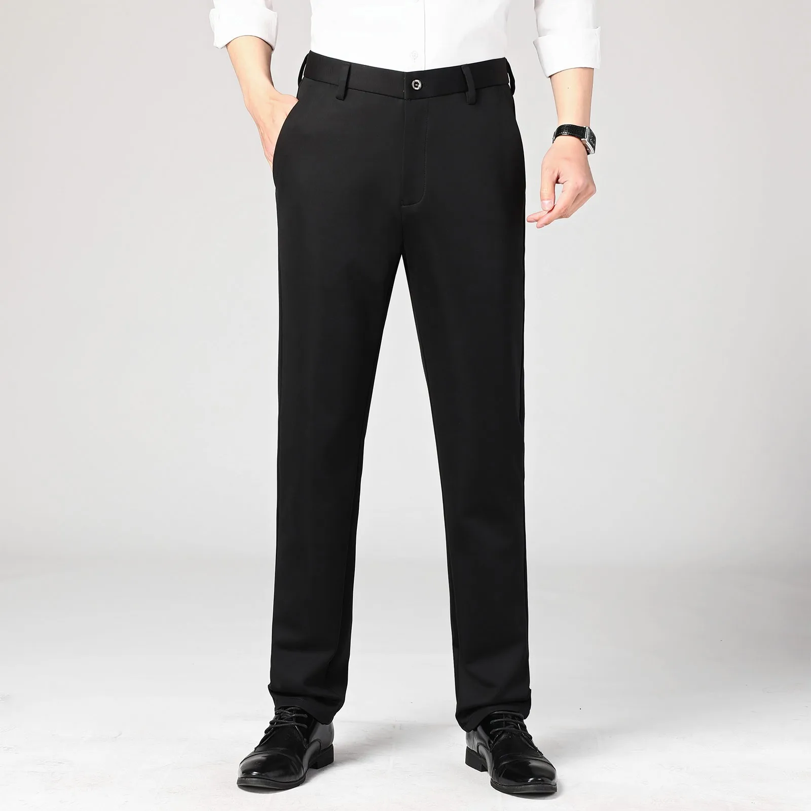 Men's Summer Thin Fashion Business Casual Suit Pants Long Pants Men's Elastic Straight Sleeve Formal Pants Plus Size