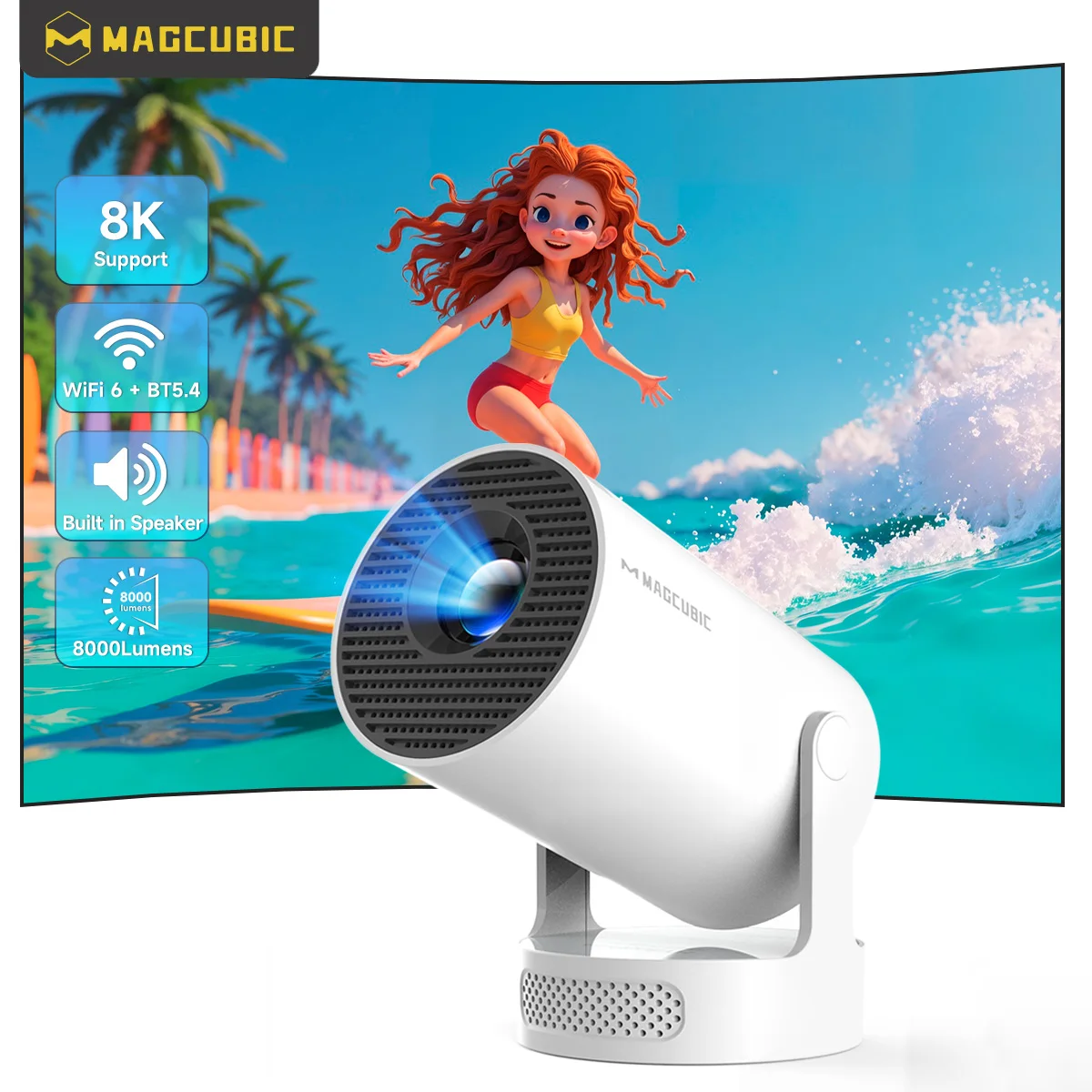 Proyector Portátil Magcubic HY300 Pro Plus 290ANSI, Decodificación Nativa 720P 8K, WiFi6 Dual, Android 14, Allwinner H726, BT5.4, Cine en