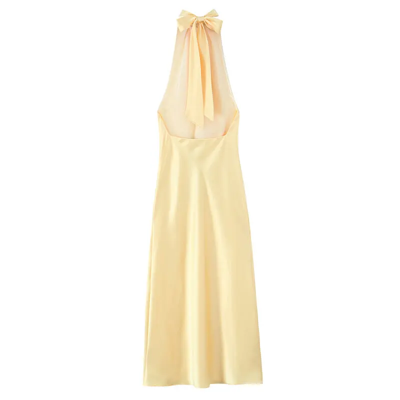 Summer 2025 New Women's Satin Long Midi Dr Hanging Ne Collar Gown Ele Sle No Sve Premium Quali Faionable Dr