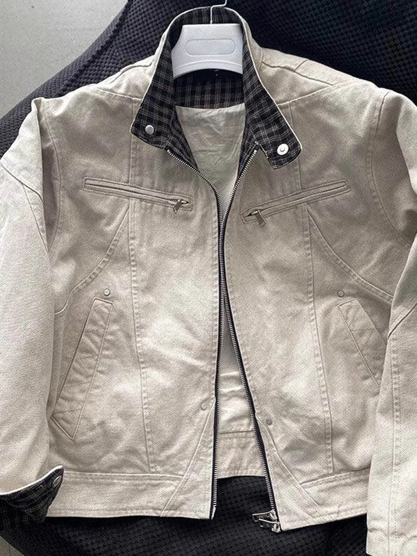 

Мужская куртка-бомбер Harrington Cleanfit из плотного американского канваса, рабочая одежда с воротником-стойкой и клетчатым узором