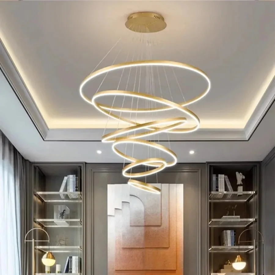 Circular LED Chandelier Modern Minimalist Dimmable Indoor Lighting Living Room and Exhibition Hall Decorative Lighting Fixtures