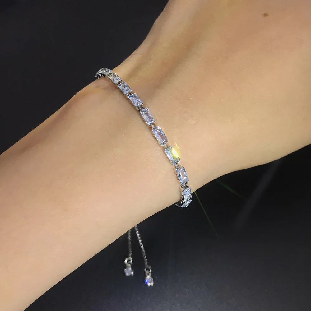 Shiny Adjustable Colorful CZ Crystal Iced Out Tennis Thin Bracelets for Women Delicate Crystal Hand Chain Fashion Jewelry KBH035