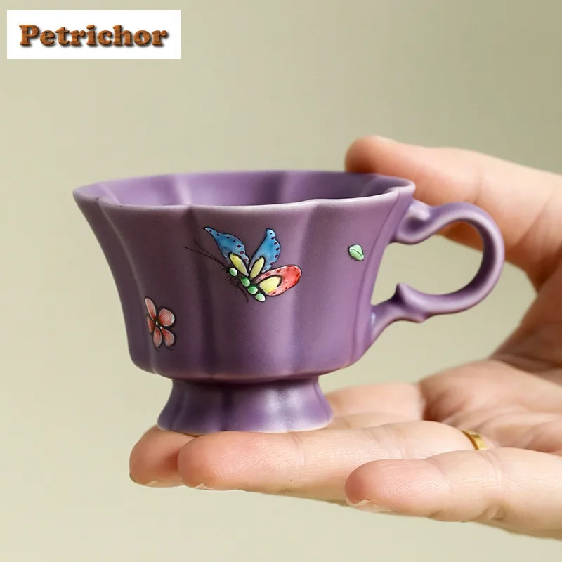 52 мл ручная роспись бабочка фиолетовая кофейная кружка с тарелкой пивная чашка чашка для послеобеденного чая чашка блюдце комплект офисная чашка для воды кафе ремесло