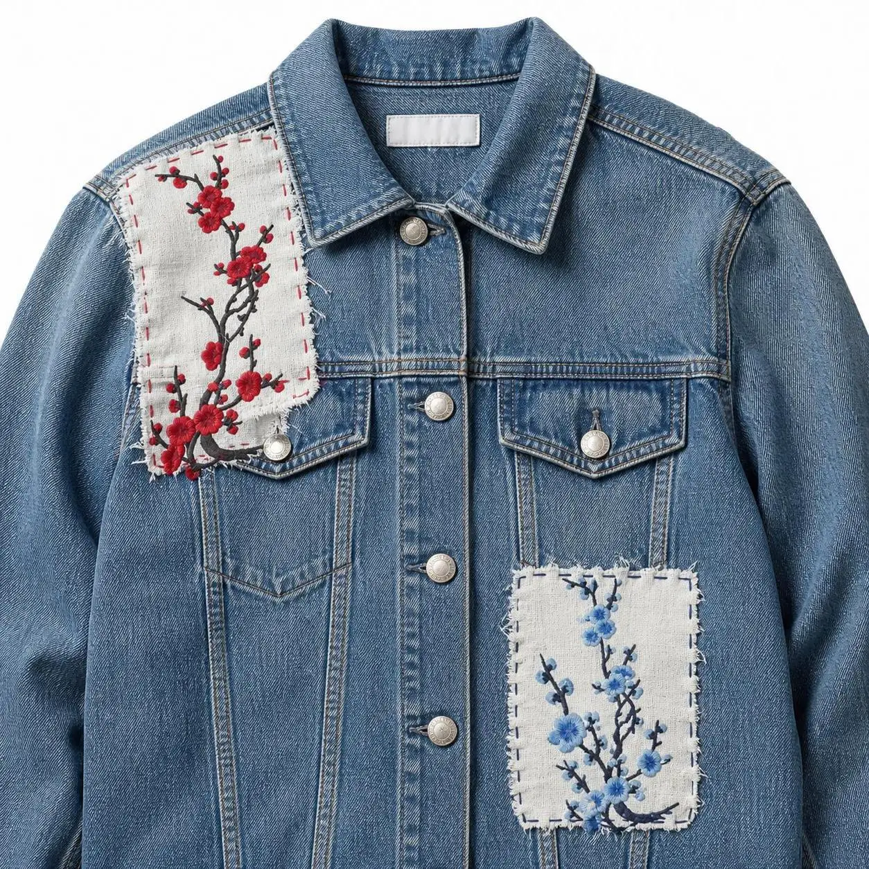Appliques brodées thermocollantes en forme de fleur de prunier, autocollants exquis pour vêtements, à coudre
