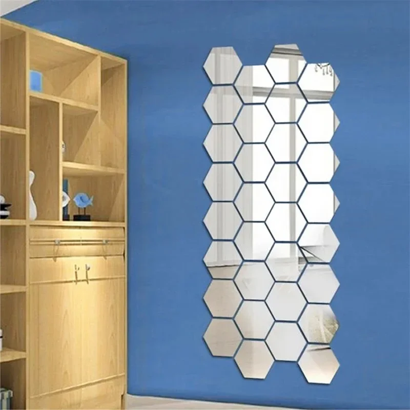 1/36Pcs 3D Mirror Wall Sticker Hexagon Acrylic DIY Self Adhesive Mirror Sticker Removable Art Wall Decals For Home Bedroom Decor