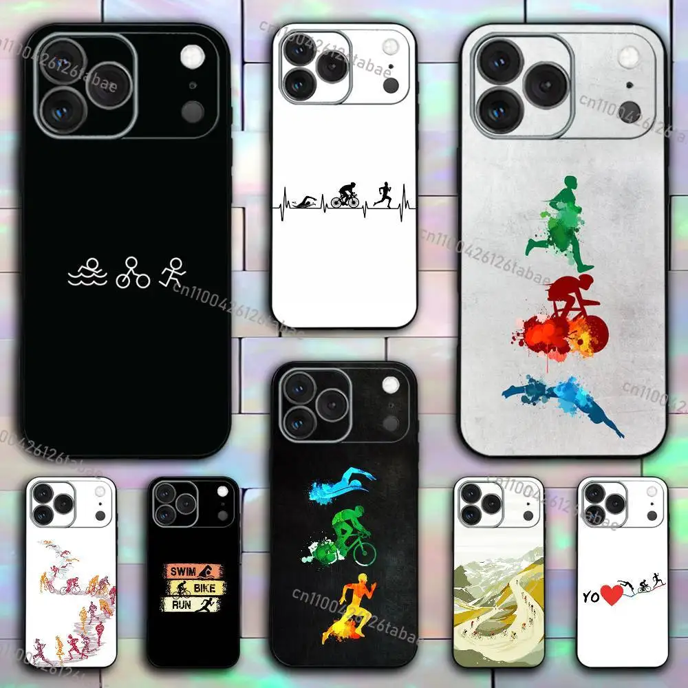 

NEW Swim Bike Run Triathlon For iPhone 17,16,15,14,13,12,11,Pro,X,XS,Max,XR,Plus,Mini Soft Silicone Phone Case Black Shockproof