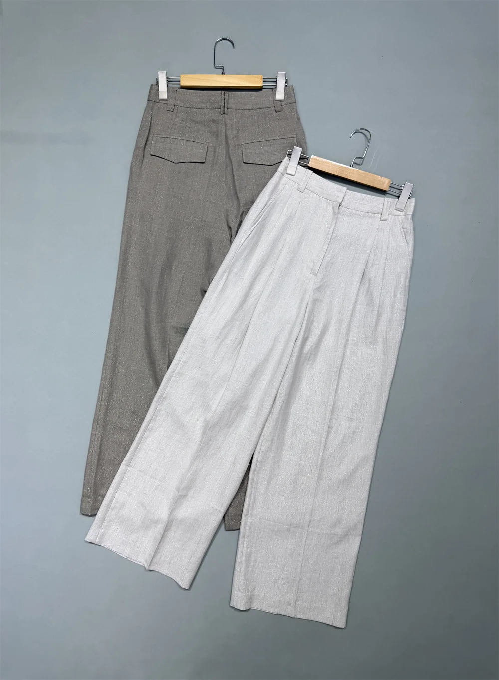 

Summer Elegant Flattering Slimming Pants Silver-Threaded Linen Casual Wide-Leg Trousers For Women