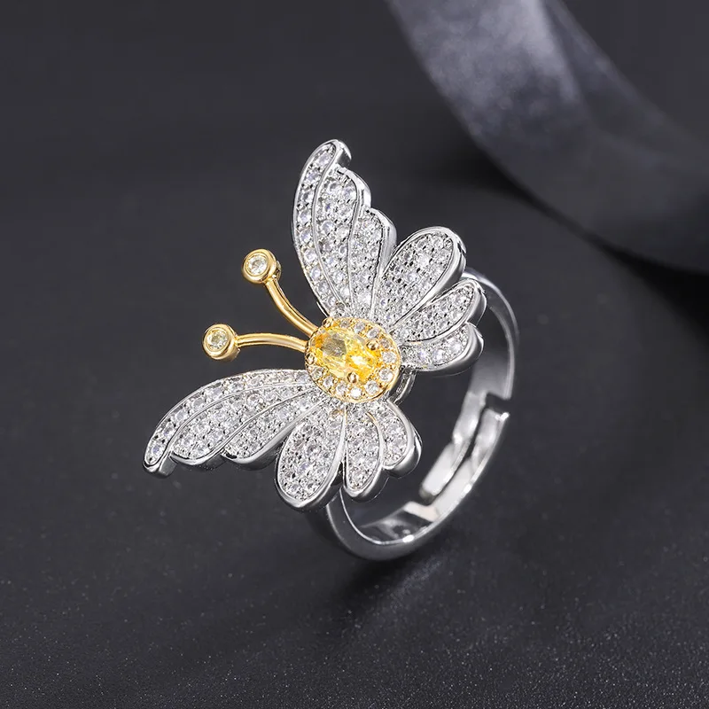 Micro Pave Clavicle Chain Yellow Crystal Zircon Butterfly Earrings Yellow Diamond Butterfly Diamond Necklace Wholesale Gold Plat