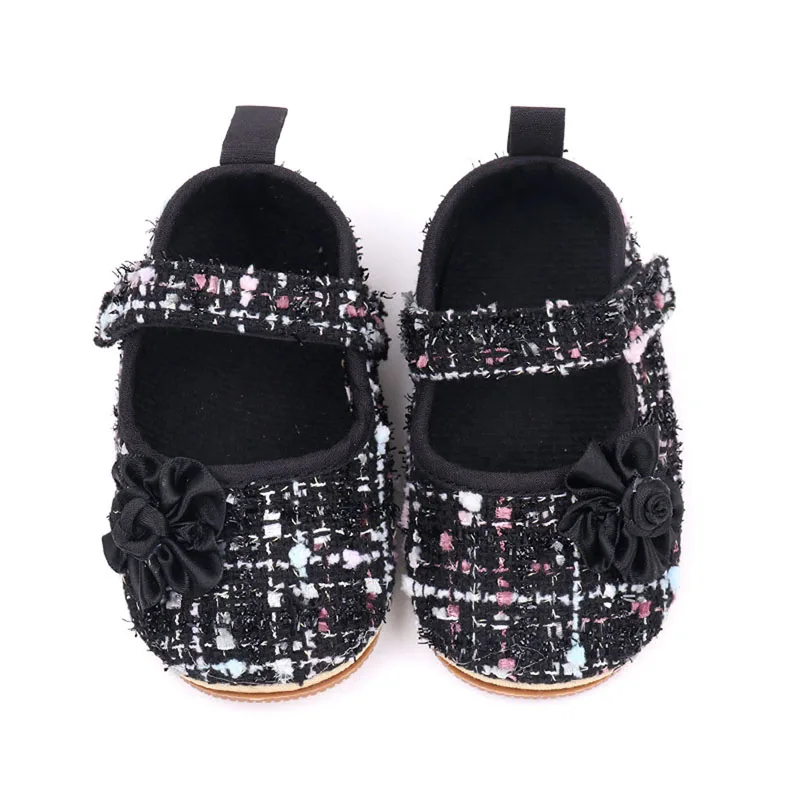 Zapatos de princesa a cuadros para niñas pequeñas, zapatillas de cuna de tela de suela suave, zapatos planos Mary Jane para niños