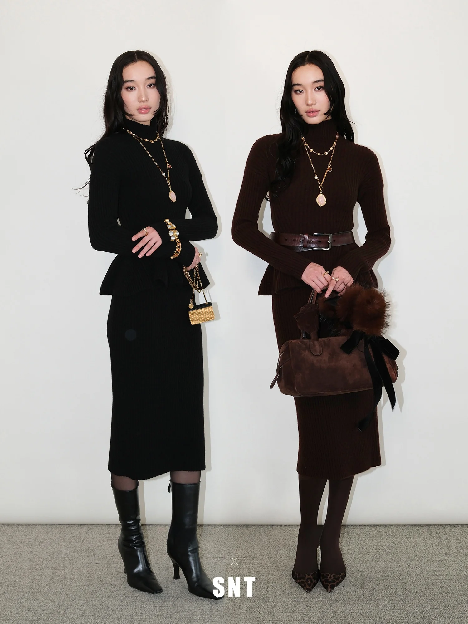 

Вязаный комплект Ele: топ и юбка-волан, облегающий крой, цвет кофе, женский модный ансамбль, зимняя коллекция