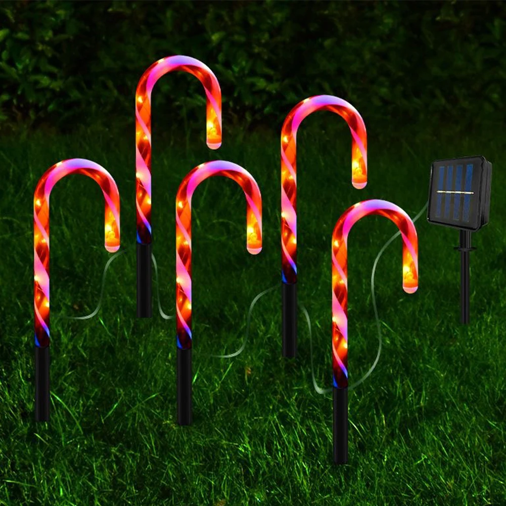 

5Pcs/set Christmas LED Candy Cane Lights Outdoor Waterproof Garden Ground Plug Light Courtyard Decorative Lights New Year's Gift