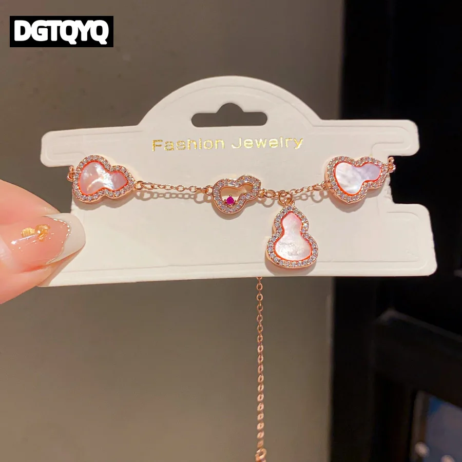 Cherry Blossom Pink White Fritillary Bulb Calabash Bracelet Inlaid with Micro Zirconia Hollowed Out Design Color Lucky Bracelet