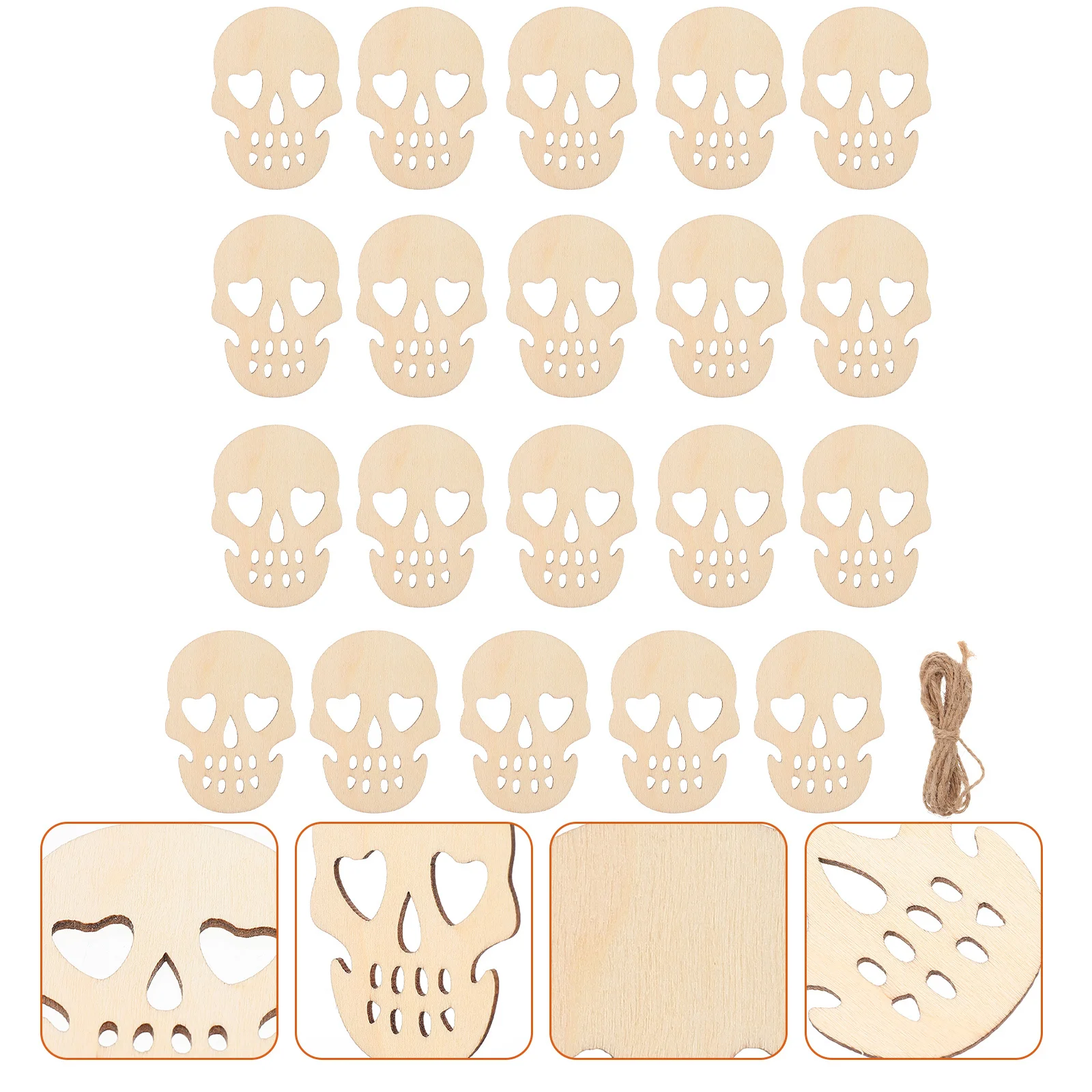 

20Pcs Wooden Halloween Skull Ornaments Hanging Party Decorations Light Weight Small Size for Gift Tags Wall Door Window Display