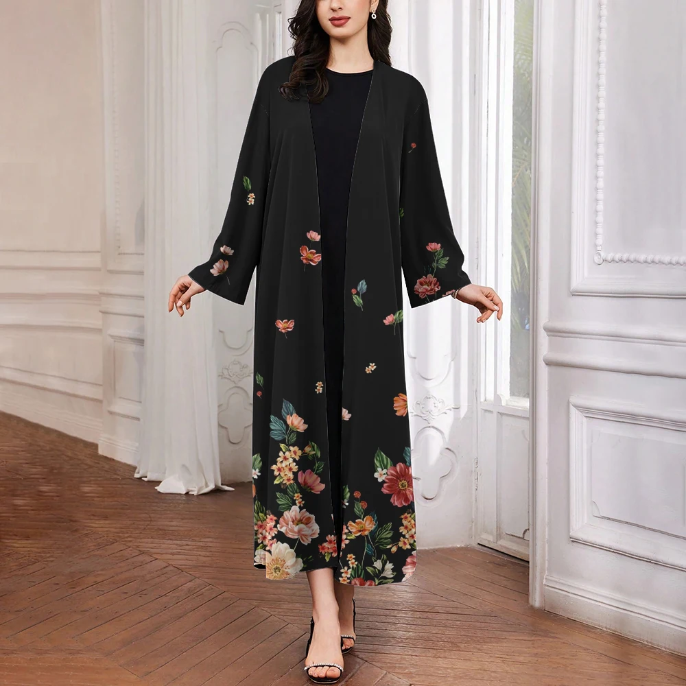 

Boutique Women's Fashion Cardigan Elegant Flower Print Slim Casual Fine Turkish Islamic Abaya Clothing Temperament Party Dresses