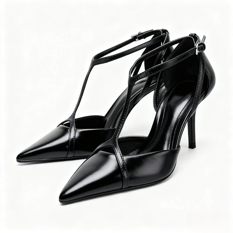 

Роскошные дизайнерские туфли на каблуке с металлической пряжкой, женские модные босоножки на каблуке из лакированной кожи с острым носком, элегантные модельные туфли с Т-образным ремешком