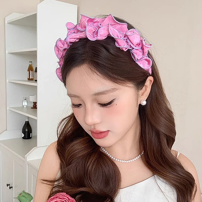 Ikat Rambut untuk Wanita, Ikat Kepala Lebar Ruffles Lipit Aksesori Rambut Elastis Anti Selip