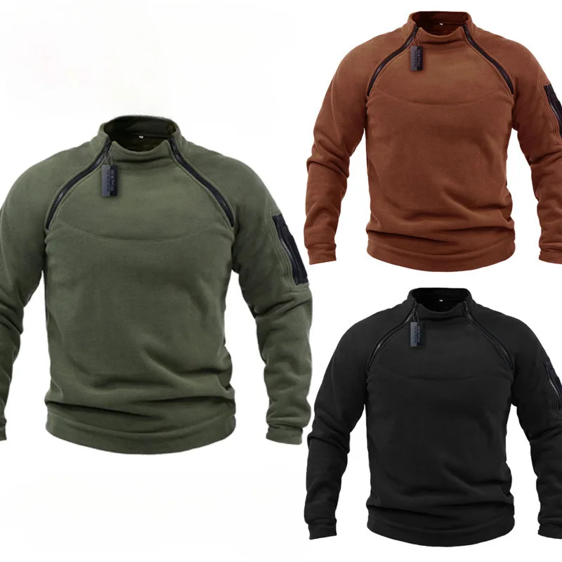 

New Style Fleece Pullover with Loose Stand-up Collar, Plain Color, for Men, Suitable for Outdoor Use and Providing Warmth.