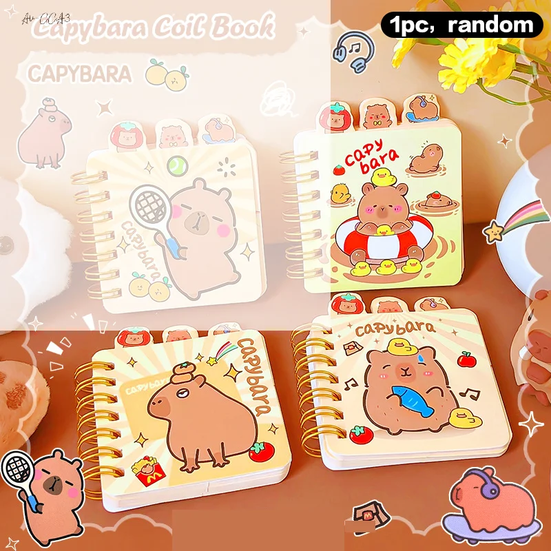 Cartoon Cute Capybara Coil Notebook Padded Notebook Portable Mini Pocket Book Diary Sketchbook School Notebooks Office Supplies