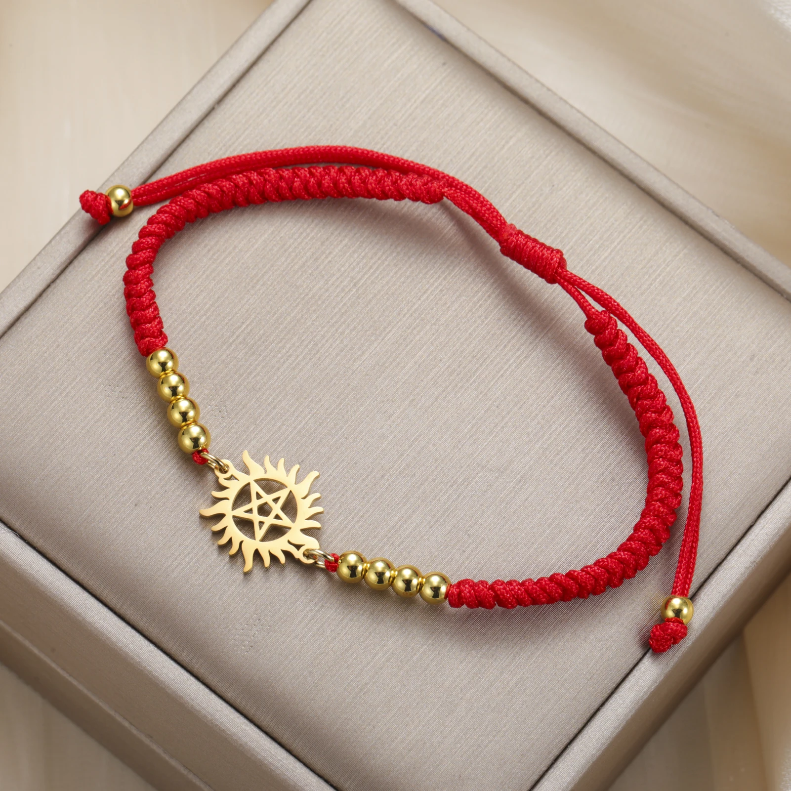 LIKGREAT السحر الخماسي سوار الشمس الخماسي أساور المنسوجة سلسلة قابل للتعديل الفولاذ المقاوم للصدأ الويكا باقان ستار مجوهرات