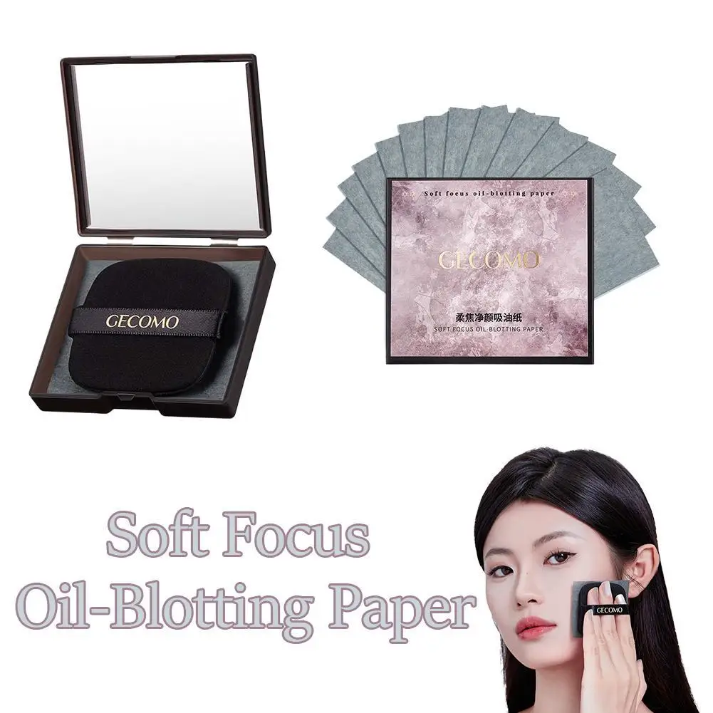 

100 Sheets Oil Control Paper with Case & Powder Puff Oil Blotting Papers Bamboo Charcoal Face Oil Blotting Sheets for Oily P2H6