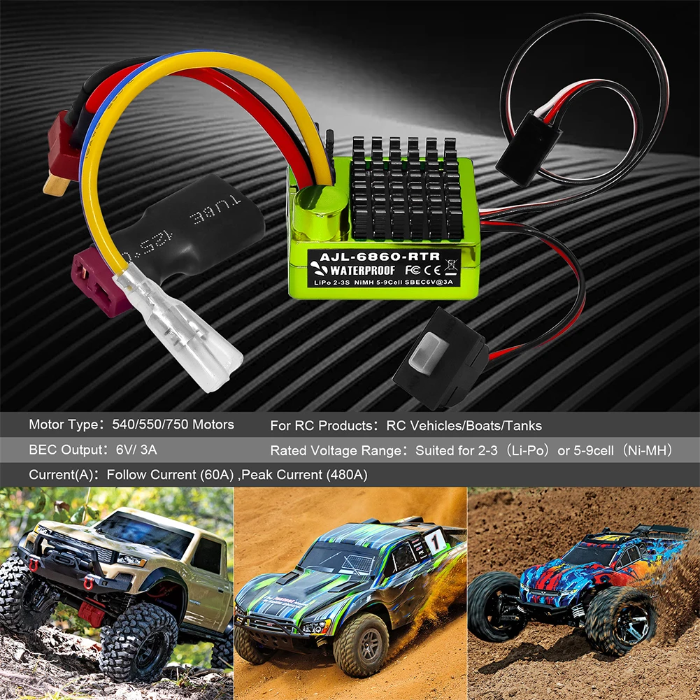 2S LiPo Mini Brushed ESC Speed Controller Waterdicht Brushed ESC voor 1/10 RC Auto RC Boot voor gebruik met 540/550/750 Motoren