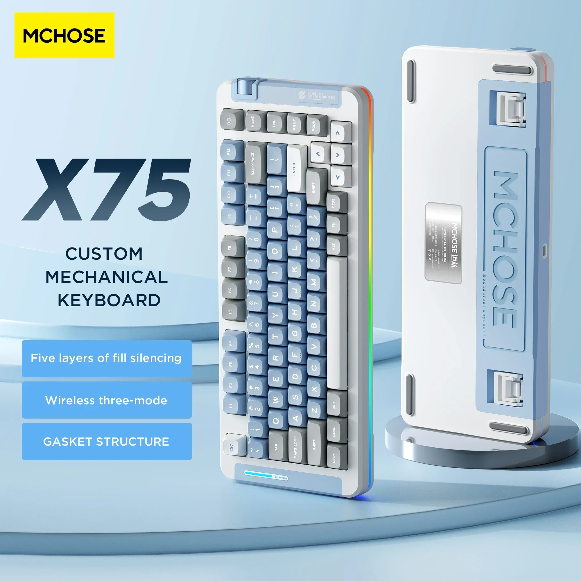 Imagem -02 - Mchose-teclado Mecânico Personalizado sem Fio Bluetooth Rgb Backlit Pbt Hot Plug Game Modo 2.4g X75