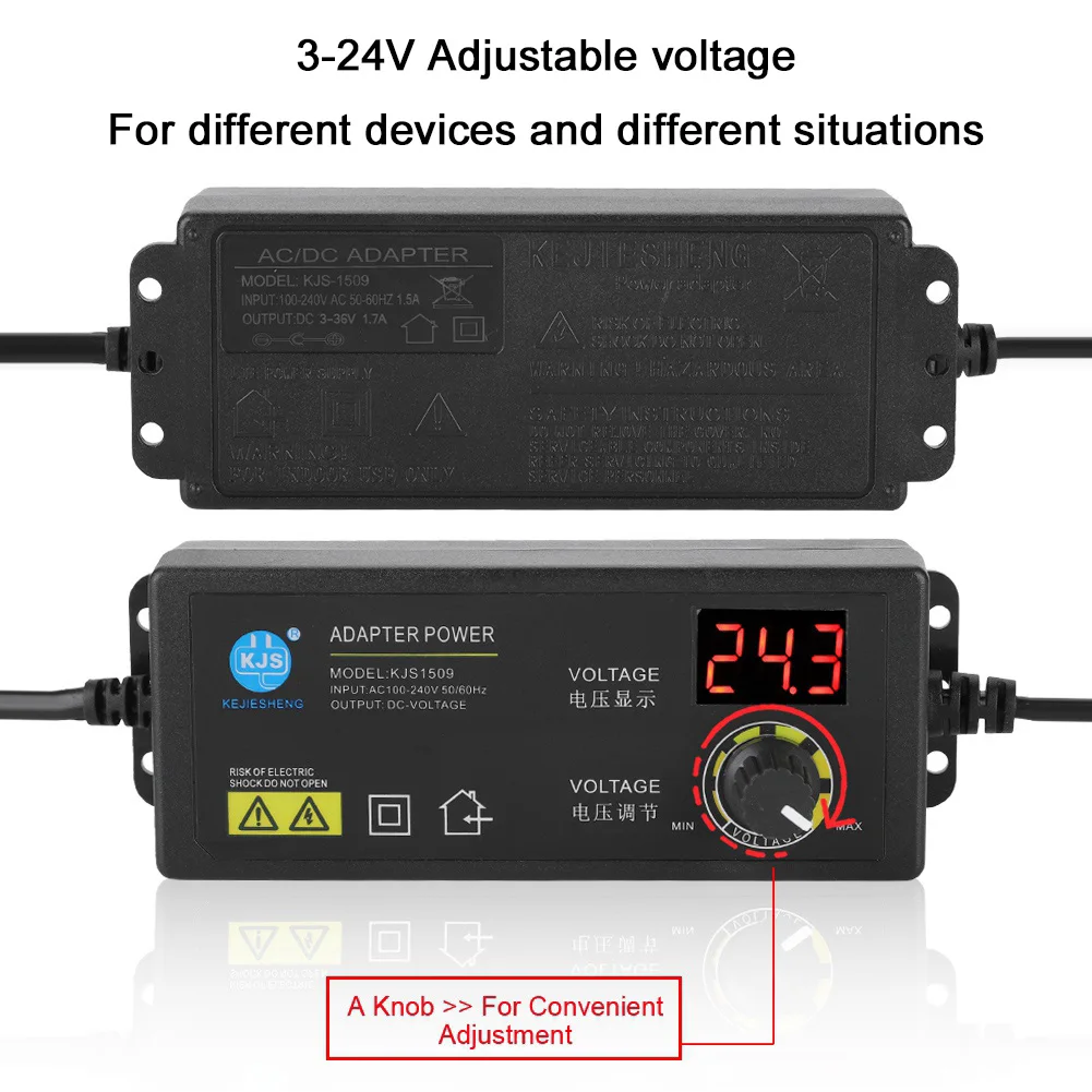 อะแดปเตอร์แปลงไฟ AC 110-240V เป็น DC 3-24V ตัวแปลงปลั๊กขนาด5.5x2.5มม. อะแดปเตอร์ควบคุมแรงดันหลายแรงดัน2.5A 60W
