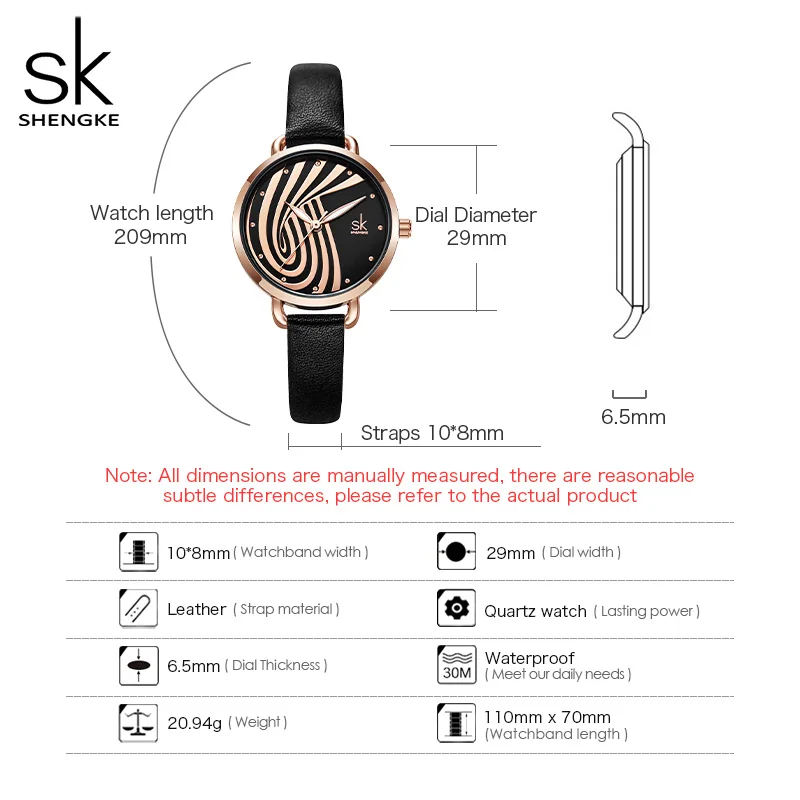 Shengke Original Design Women Watches Fashion Black Leather Strap Woman\'s Quartz Wristwatches New Ladies Clock  Relogio Feminino