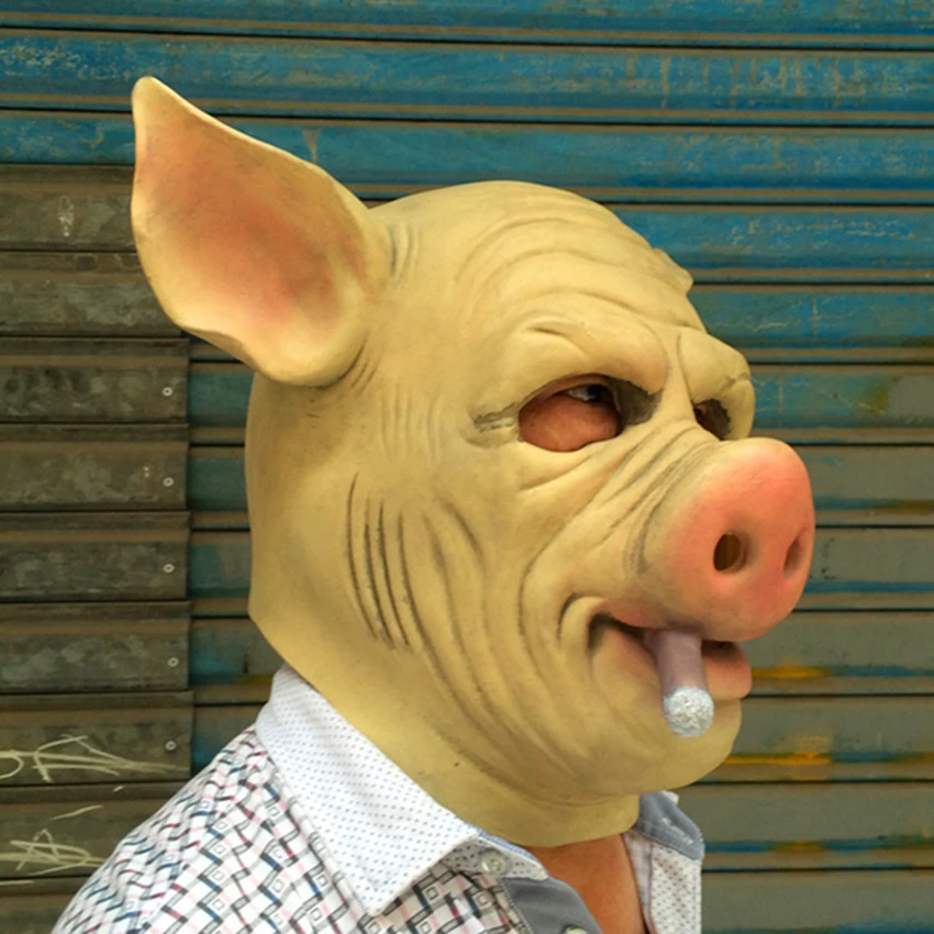 Halloween Cosplay Fumatori Maiale Sigaro Maschera divertente Lattice Pighead Spaventoso Anonimo Maschera a pieno facciale per uomo Fantasia Patry Carnevale Prop