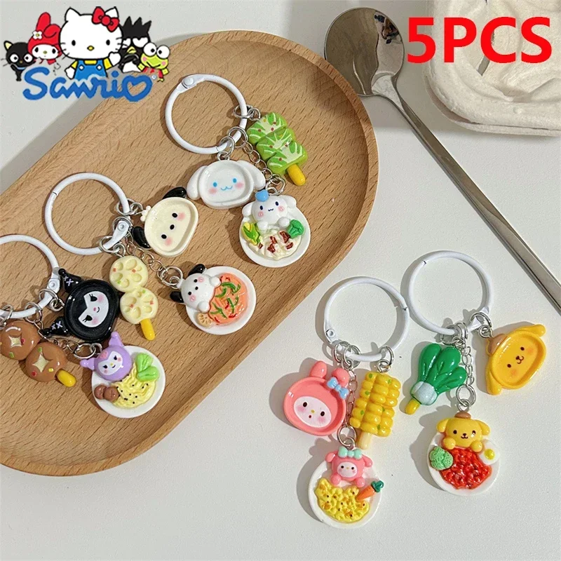 kawaii Sanrio Creative Food Plate KeyChain Cartoon My Melody Kuromi Cinnamoroll Couple Backpack Pendant Cute Decorative Toy Gift