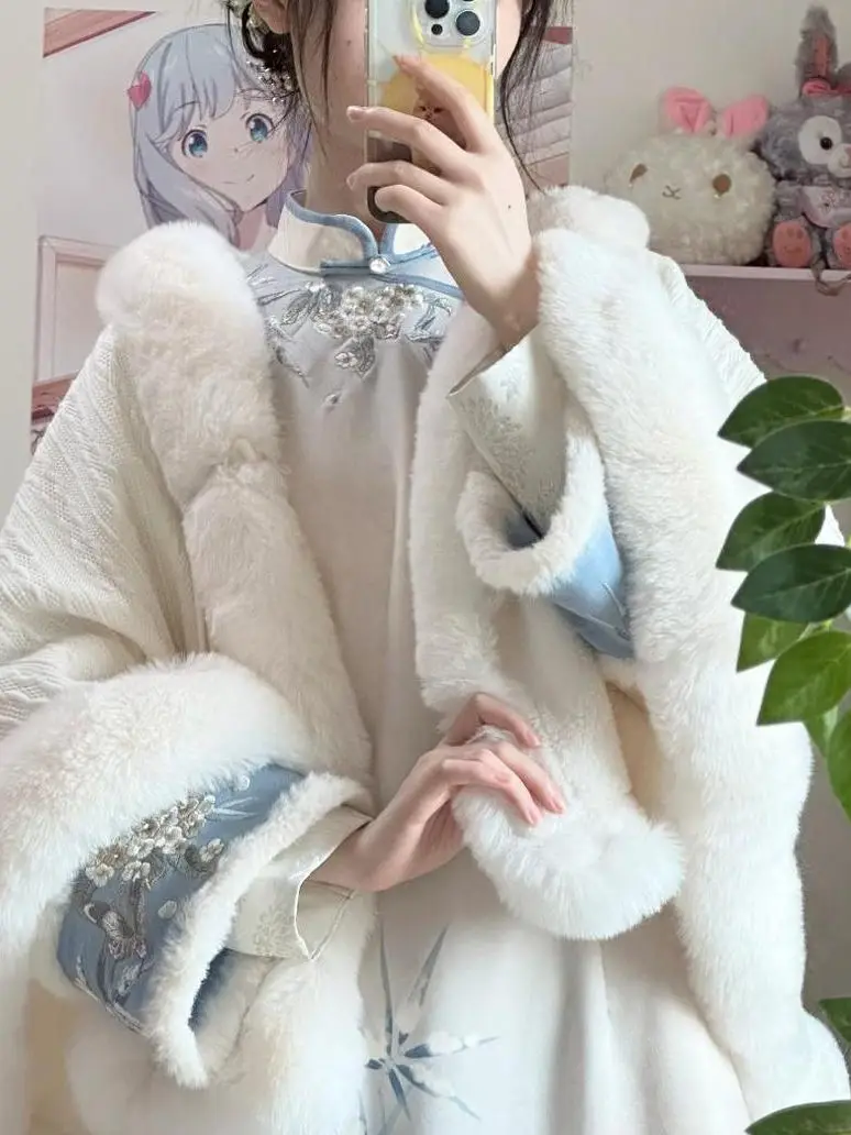 

Утепленный плюшевый кардиган-накидка для женщин: теплый, уютный, с воротником из искусственного меха, для повседневной носки, модный, незаменимый для зимнего сезона