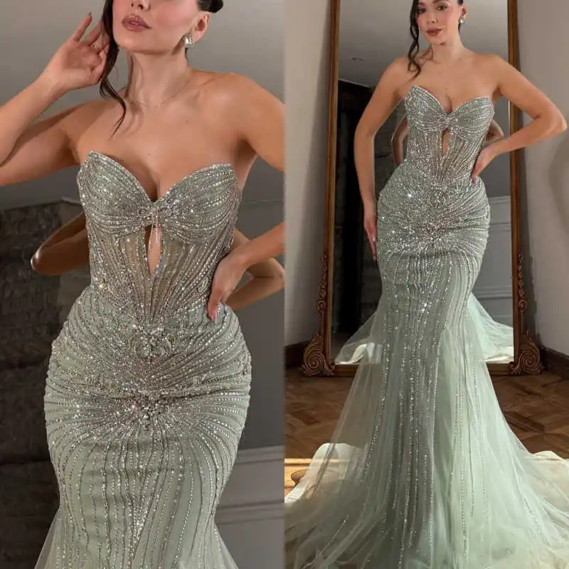 

Sexy Evening Dress Sweetheart Sleeveless Beading Sequins Crystal Formal Banquet Prom Party Dress Customized