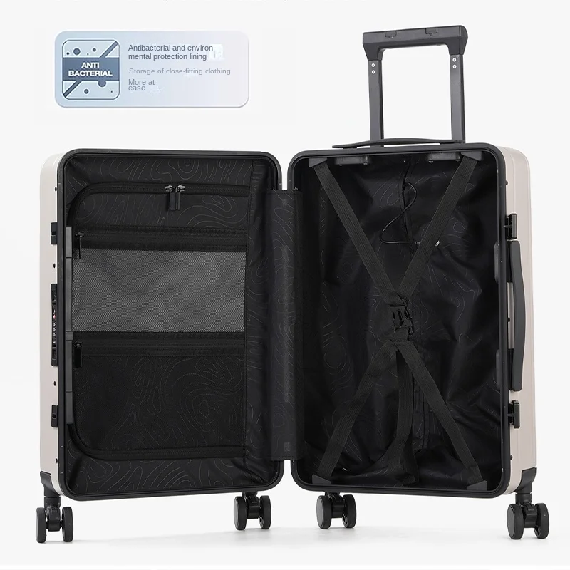 الألومنيوم الإطار الأمتعة عربة حقيبة 20-24 بوصة سعة كبيرة للجنسين قفل مجمع حقيبة سفر مع عجلات صامتة #6