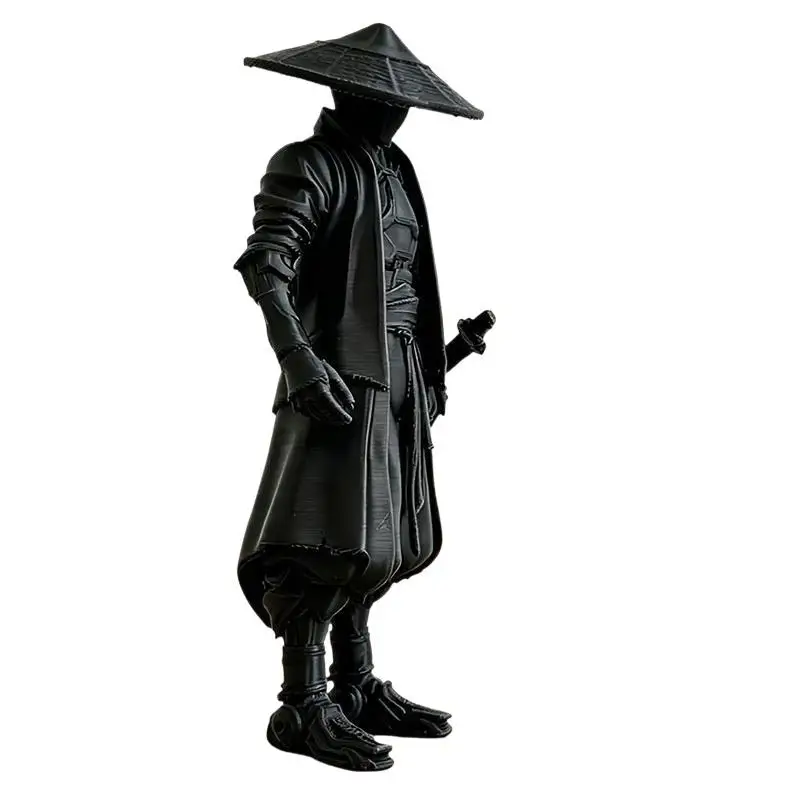 【S】Black Samurai Statue With Fine 3D Printed Detail And Matte Finish Perfect For Home Office Desktop Decor Collection view 3