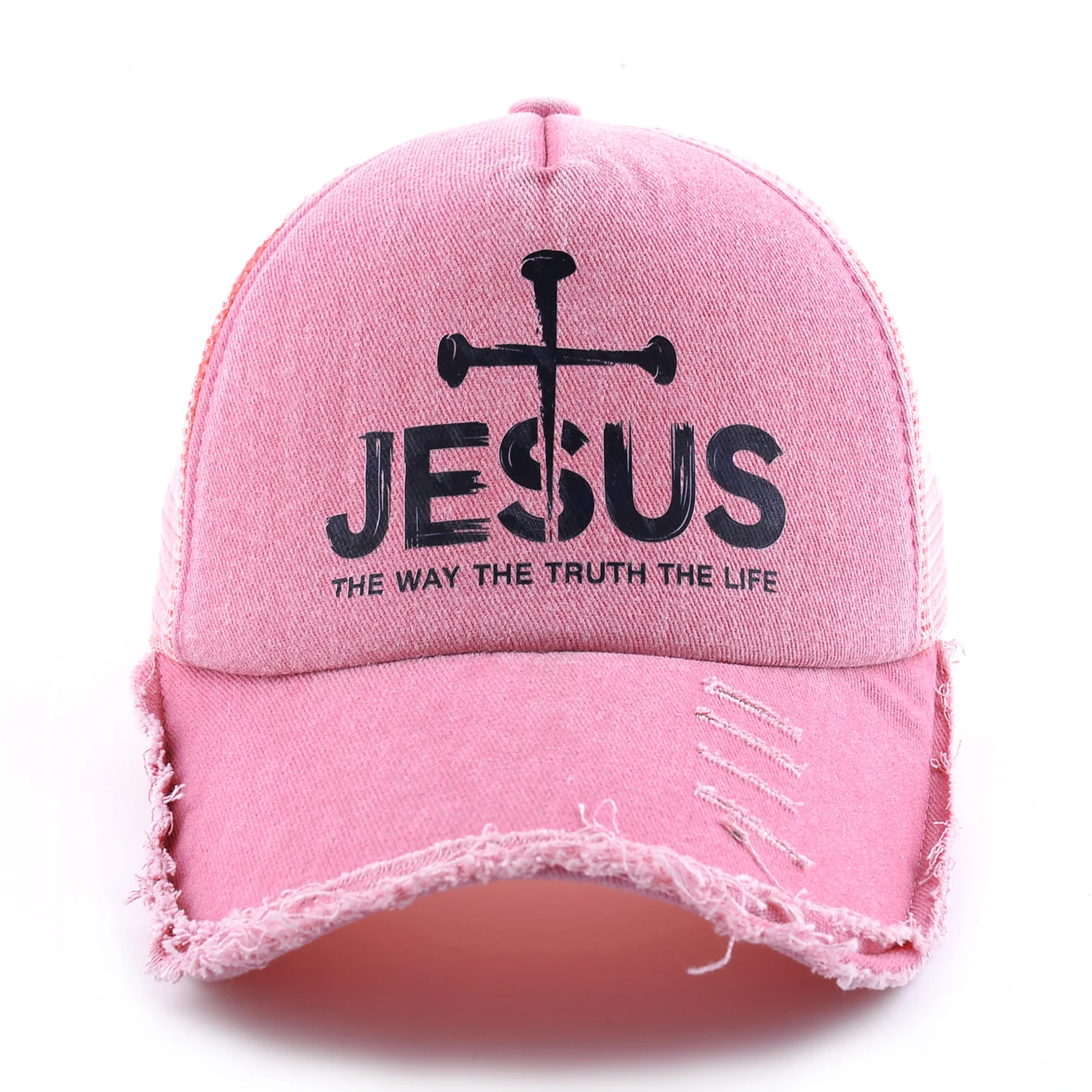 Topi Bisbol Merah Muda Denim Dicuci Topi Pelindung Matahari Musim Semi dan Musim Panas Wanita Topi Trucker Hip Hop Snapback Pria Topi Jaring Sejuk