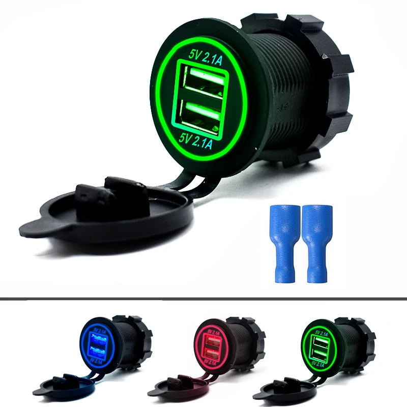 Car Universal Cigarette Lighter Charger USB Vehicle DC12V-32V Waterproof Dual USB Charger 2 Ports Power Socket 5V 2.1A/2.1A