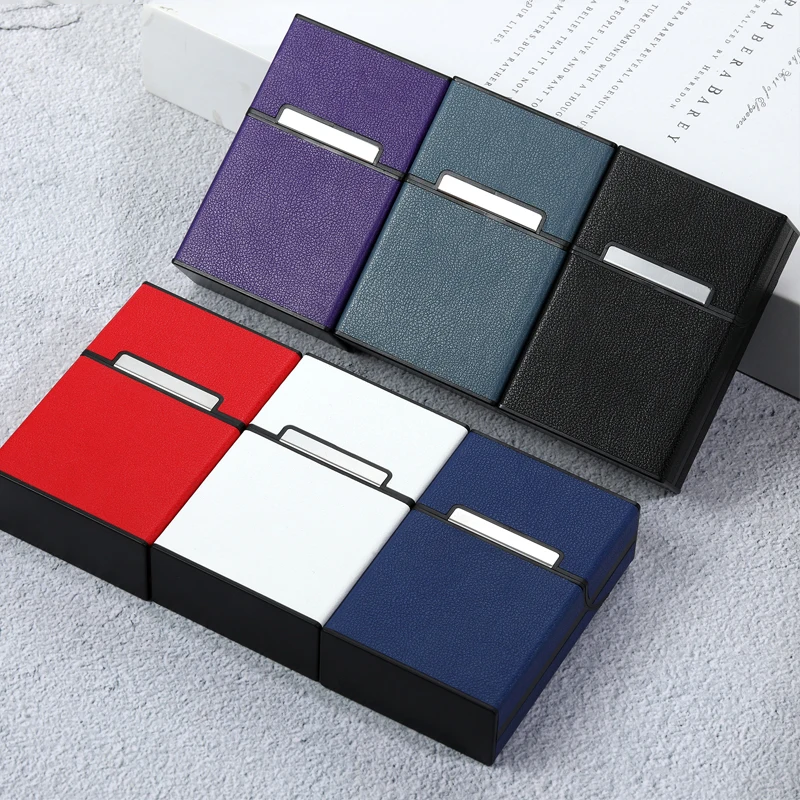 Black Red Blue Purple Plastic PU Leather Flip Cigarette Case Box Holder For Woman Men\'s Gift Smoking Accessories