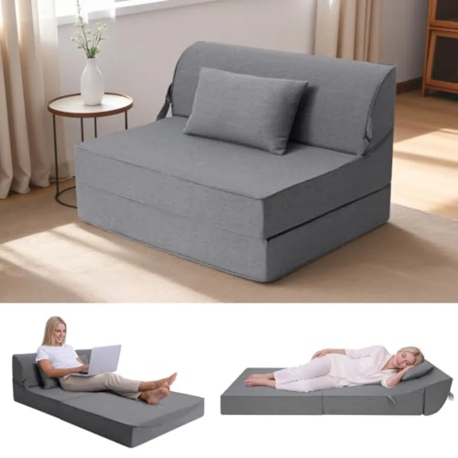 

Folding Sofa Bed Chair for Small Spaces, Dorm, Guest Room, Living Room, Apartment Dark Grey Foam Futon Couch with Convertible S