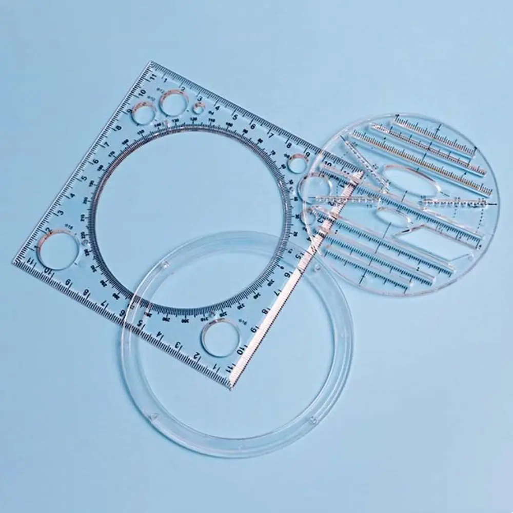 Protractor Geometry Drawing Ruler Transparent Multi-Functional Rotatable Ruler Educational Plastic Circle Drafting Ruler