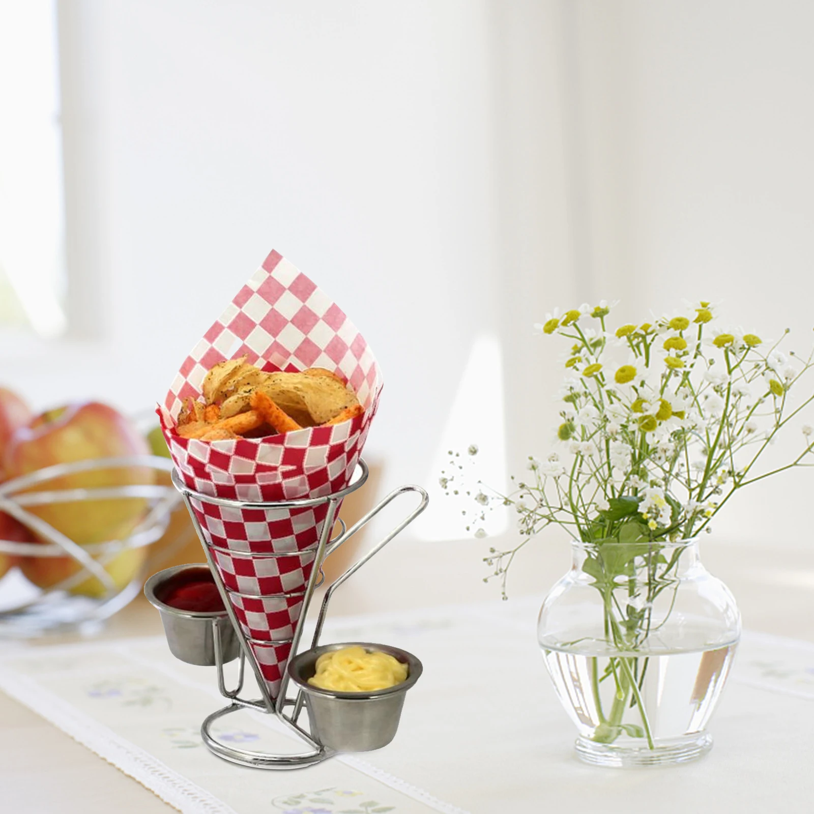 

French Fries St Snack Storage Kitchen Food Basket Stainless Steel Fryer Hollow Cone Wire Mesh Home Party Restaurant