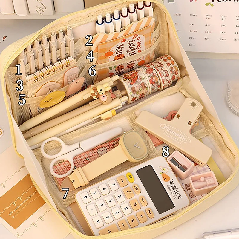 Вместительная женская косметичка, милая Холщовая Сумка для ручек, органайзер, корейские канцелярские принадлежности для школы и офиса для девочек, 1 шт.