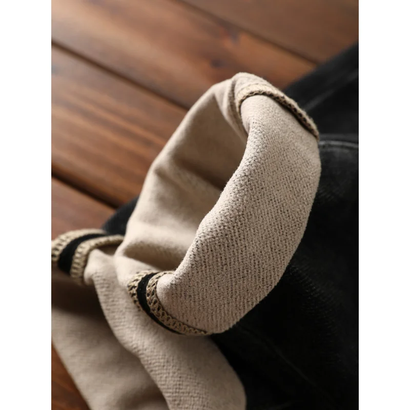 

2025Новые флисовые утепленные джинсы, мужские модные эластичные морозостойкие теплые зимние брюки