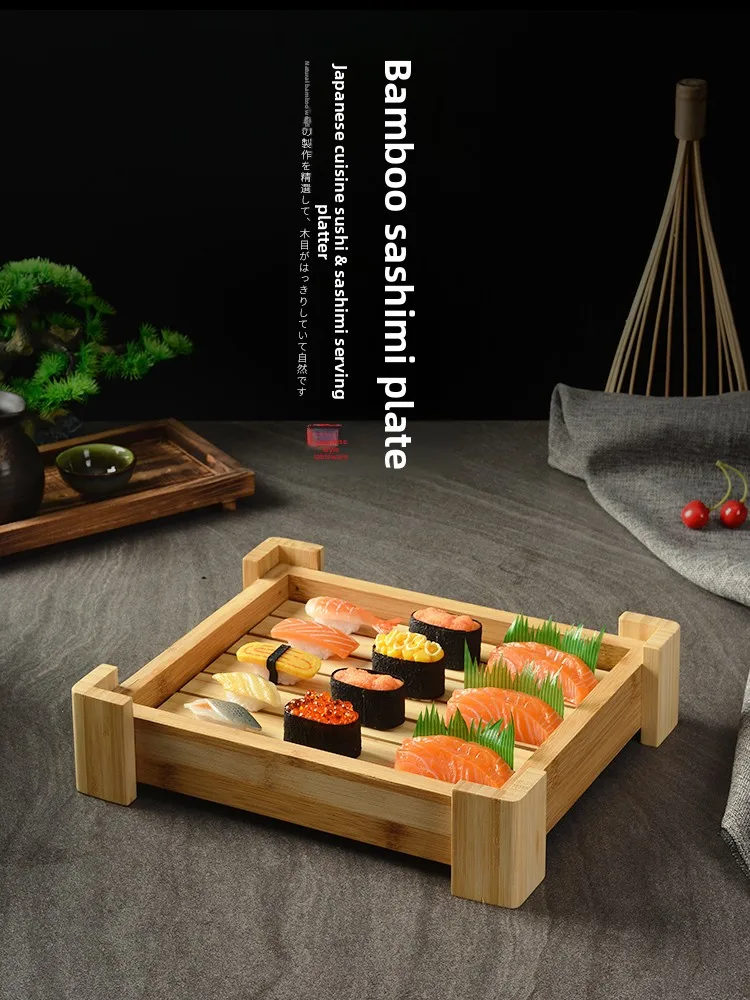 Placa de hielo seco de madera de bambú de alta gama Sui Fi Saimi creativo japonés Sle Caviar Di contenedor de salmón uso adulto hecho a mano