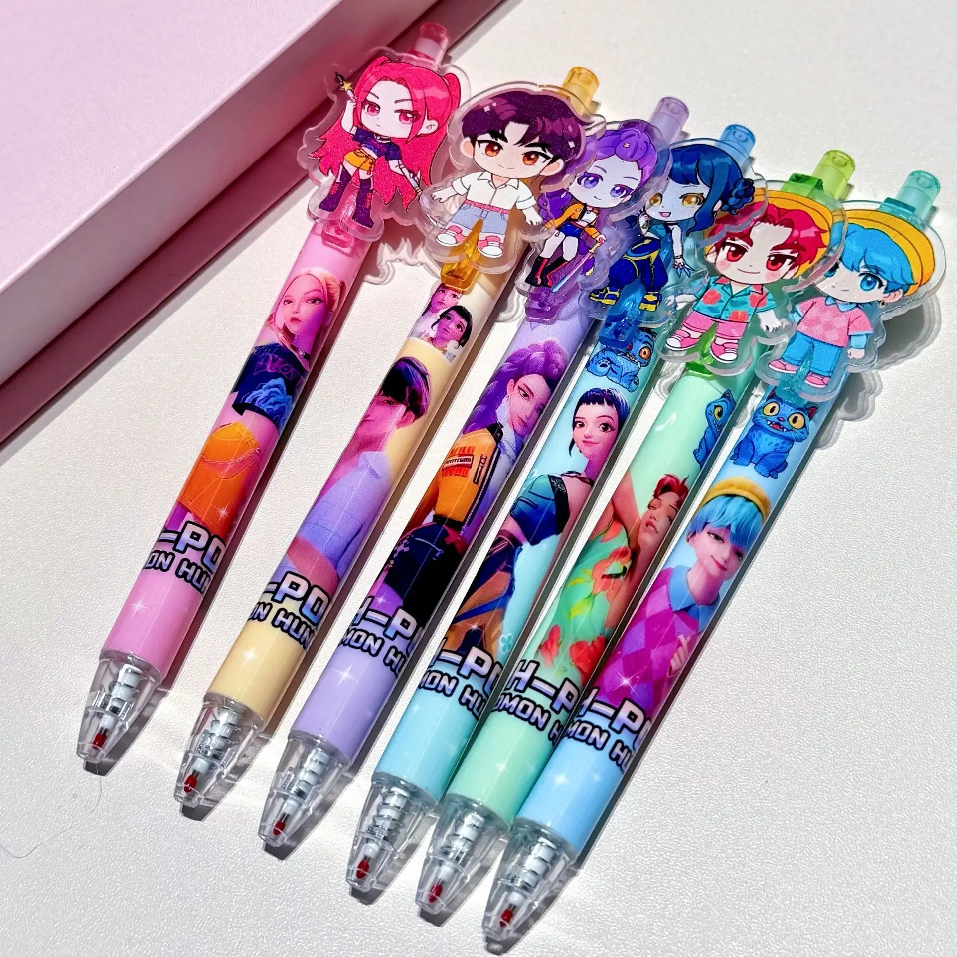 Lot de 6 stylos gel KPop Hunters - Stylos de dessin animé Rumi Mira Zoey Saja, fournitures scolaires d'écriture et de dessin pour garçons et filles, cadeaux